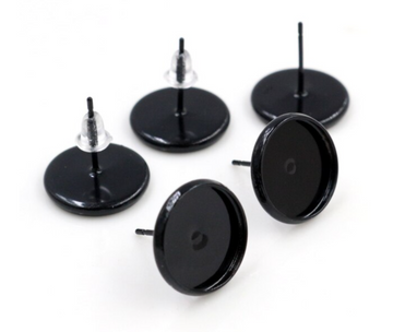 4pcs, 12mm Tray, Color Plated Earring Studs / Settings, Earrings Blank, Lead free and nickel free in Black
